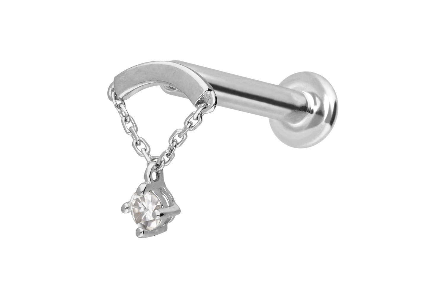 14 Karat Gold Labret Piercing mit Innengewinde MOISSANIT + BOGEN + KETTE